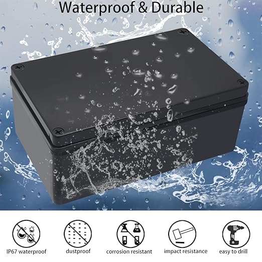 Junction Box,IP67 Waterproof ABS Black Project Box with Mounting Plate Electrical Box Enclosure for Outside Electronics 9.8 x 5.9 x 3.9inch(250x150x100mm) - Image 2