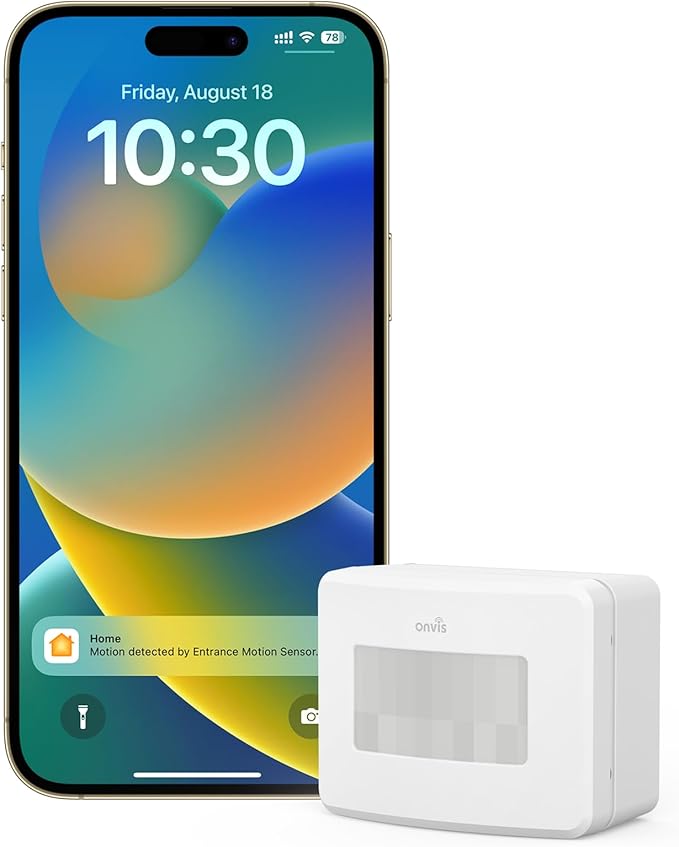 Onvis Smart Motion Sensor, Wireless Hygrometer, Thermometer, Works with Apple HomeKit, Smart Home Automation, PIR Motion Detector-Thread ((iOS 17.4 and Above is Required) by Onvis