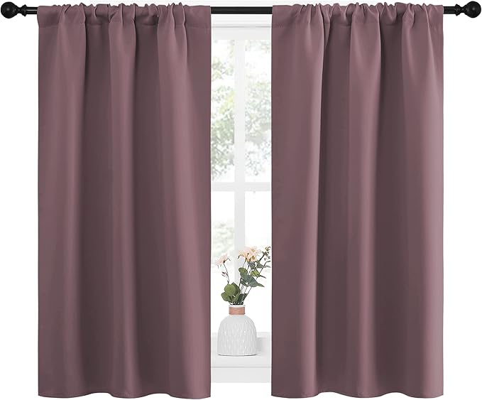 NICETOWN Kitchen Curtains, Short Blackout Curtains & Drapes, Small Window Draperies for Dining Room, Cupboard (Dry Rose, 34" W by 45" L, Set of 2) - Image 2