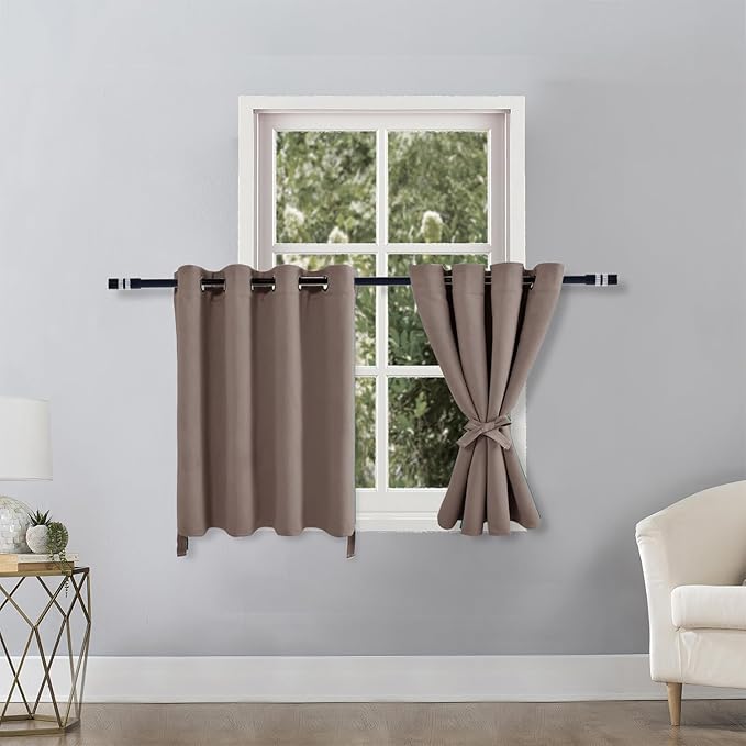 Hiasan RV Blackout Curtains for Bedroom, 52 x 36 Inches Long - Thermal Insulated & Light Blocking Window Curtains for Living Room/Kids Room, 2 Drape Panels Sewn with Tiebacks, Tan - Image 2