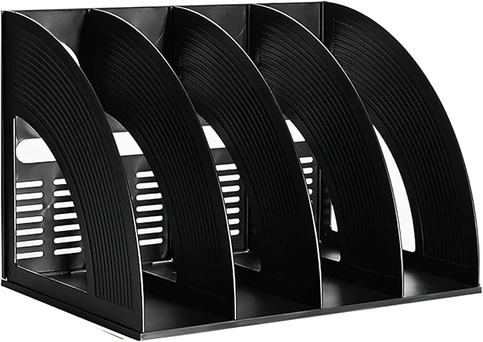 Marte Vanci Magazine File Holder Vertical PP Folder Book Desktop Organizer Plastic Storage Sturdy Vertical 4 Section Folder Black by MarteVanci