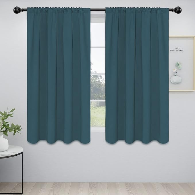 Easy-Going Rod Pocket Blackout Curtains for Bedroom, Room Darkening Window Curtains for Living Room, Thermal Insulated Noise Reduction Solid Window Drapes, 2 Panels(52x63 in, Bluestone) by Easy-Going