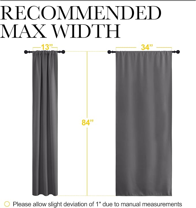 NICETOWN Grey Window Curtains for Bedroom - Home Decoration Thermal Insulated Rod Pocket Blackout Blinds & Drapes for Small Windows (Gray, 2 Panels, W34 x L84 -Inch) - Image 6