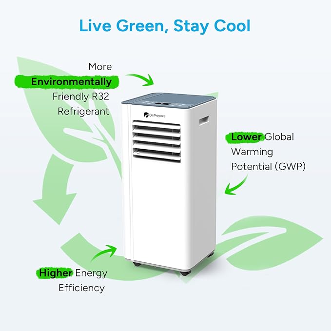DR.PREPARE 8,000 BTU Portable Air Conditioner, Cooling, Dehumidifier, Fan & Sleep Modes 4-in-1 Portable AC w/Remote Control & 67'' Window Kit, Cools Up To 300 sq. ft, 1-24H Timers - Image 8