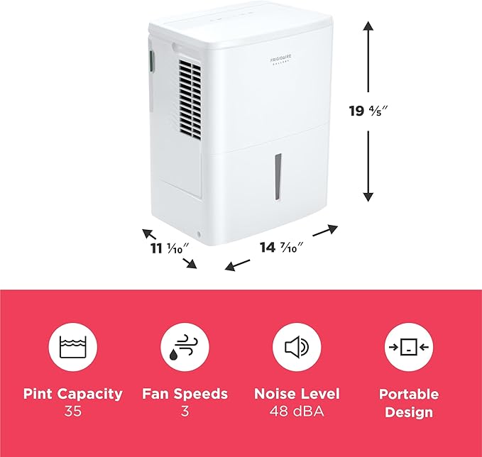 Frigidaire Gallery 2-in-1 35-Pint Dehumidifier with Wi-Fi, Energy Star Certification & Air Quality Monitoring for Small/Medium/Large Rooms & Basements, Custom Humidity Control, Auto Shut Off, White - Image 3