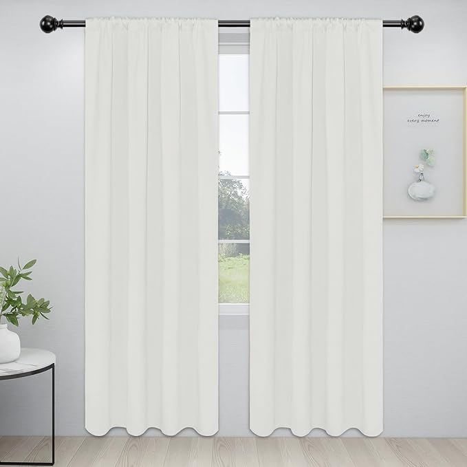 Easy-Going Rod Pocket Blackout Curtains for Bedroom, Room Darkening Window Curtains for Living Room, Thermal Insulated Noise Reduction Solid Window Drapes, 2 Panels(34x84 in, Ivory) by Easy-Going