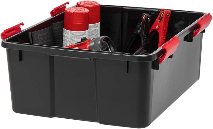 IRIS USA WeatherPro 31 Qt Storage Bins with Lids, 4 Pack, BPA-Free Plastic Gasket Box with Tight Latch and Seal, Stackable Nestable Tote Tub - Black/Red - Image 8