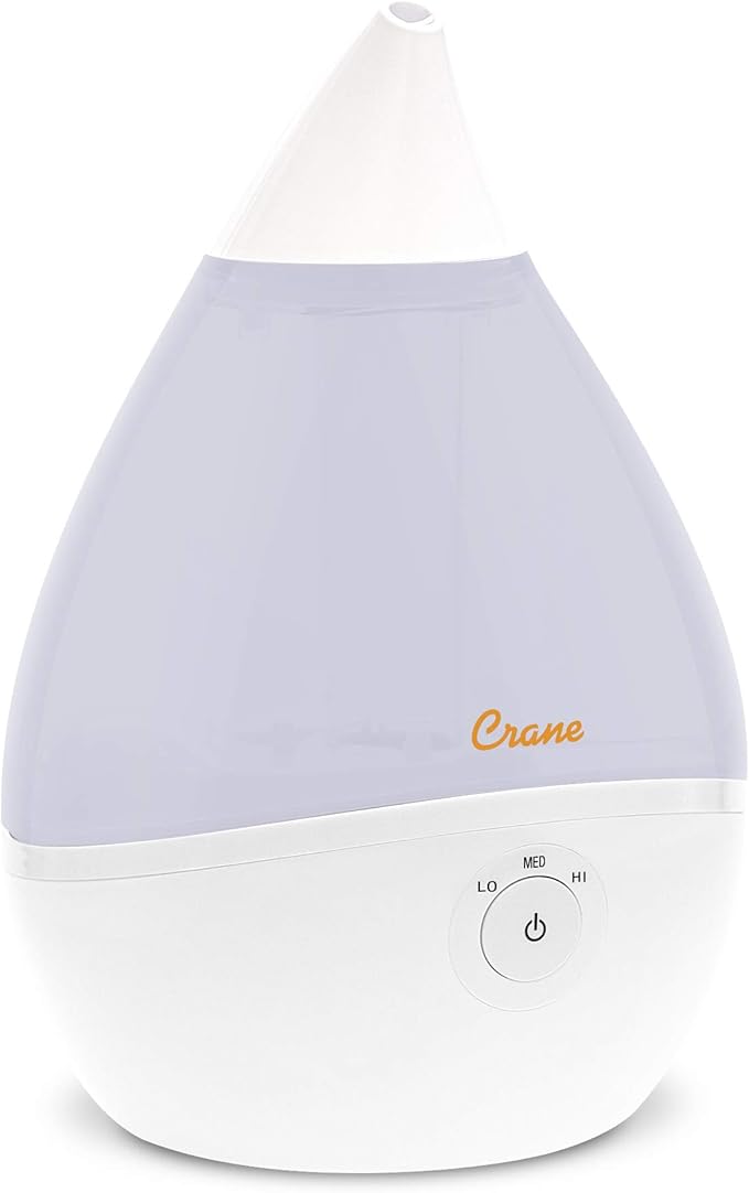 Crane Teardrop Ultrasonic Cool Mist Humidifier for Baby Nursery, 0.5 Gallon, Adjustable Settings, Essential Oil Diffuser White by Crane