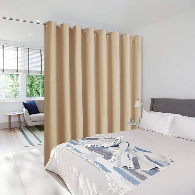NICETOWN Sound Barrier Room Divider Curtain Screen Partitions, Wide Width Grommet Top Room Dividers Ideas for Office, Loft, Dorm, Hotel, Living Room (Biscotti Beige, 1 Pack, 7ft Tall x 15ft Wide) by NICETOWN