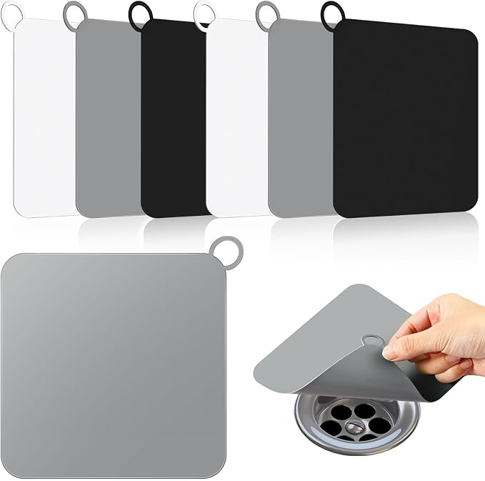 Yinkin 6 Pcs Drain Covers to Keep Bugs Out Silicone Shower Floor Tub Stoppers Bathtub Drain Stoppers Sewer Anti-Odor Mats Deodorizing Plugs for Bathroom(6 x 6 Inch,Square,White, Grey and Black) by Yinkin
