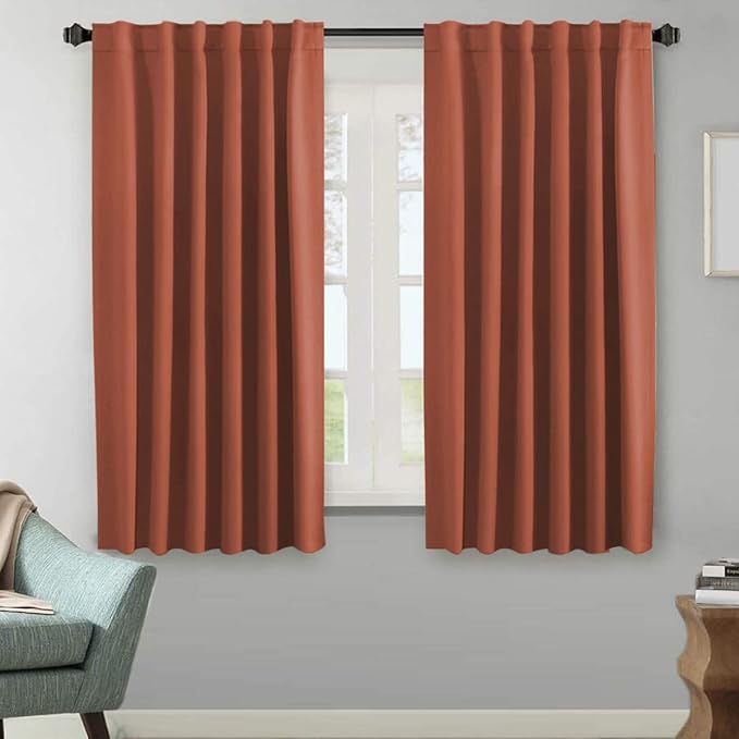 H.VERSAILTEX Blackout Curtains Thermal Insulated Window Treatment Panels Room Darkening Blackout Drapes for Living Room Back Tab/Rod Pocket Bedroom Draperies, 52 x 63 Inch, Orange, 2 Panels by HVERSAILTEX