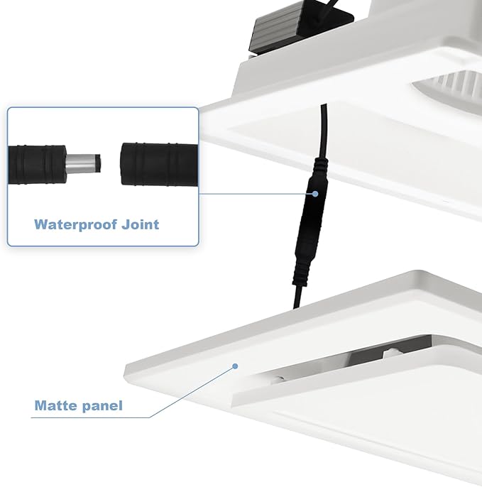 Bathroom Exhaust Fan with Light,9.8 in Panel,6000K 12W Square LED,117CFM 0.7 Sones 4 Inches Duct 115V,Quiet Bathroom Ventilation Exhaust Fan for Shower/Restroom/Office/Home (6000K LED) - Image 4