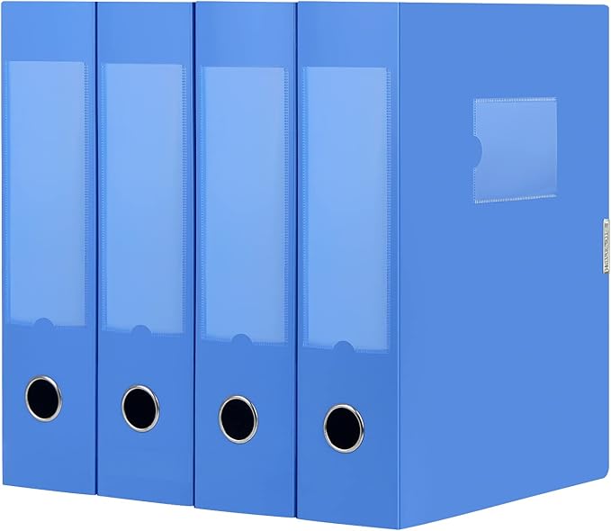 HUA JIE A4 Storage File Boxes Plastic Archives Cases with Lid, File Folder Organizer Document Filing Box for office,31×7.5×23.5 cm, Blue(Pack of 4) by HUA+JIE