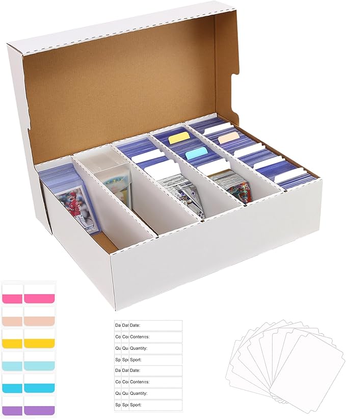 Sports Card Box 5 Row 3200 Count,Cardboard Card Storage Box with Divider Bulk Card Storage Baseball Card Boxe,Sports Cards Storage Box for Card Game Storage Box for PKMN/TCG/Magic/Mtg(1Pack) by BIU-BOOM
