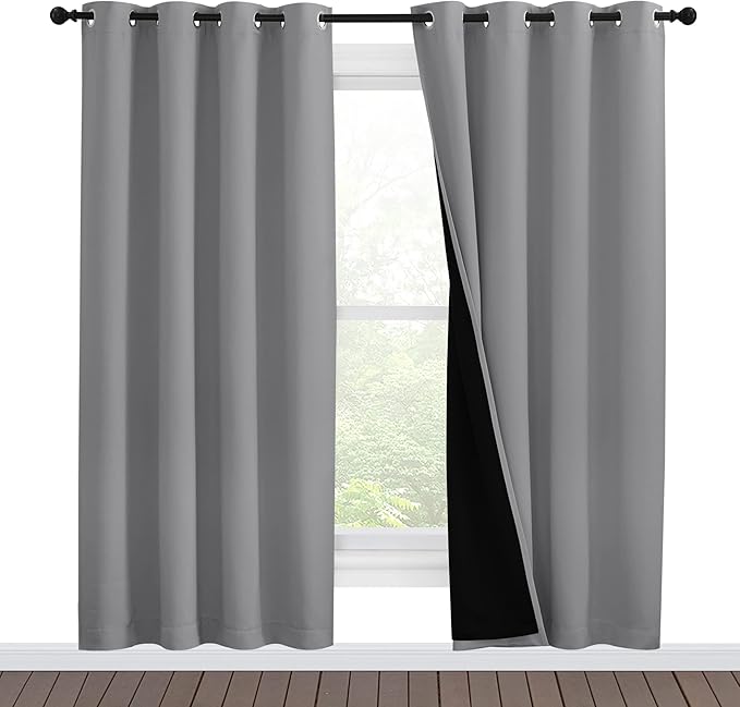 NICETOWN Full Shade Curtain Panels, Pair of Energy Smart & Noise Blocking Out Blackout Drapes for Dining Room Window, Thermal Insulated Guest Room Lined Window Dressing(Silver Grey, 55 x 78 inch) by NICETOWN