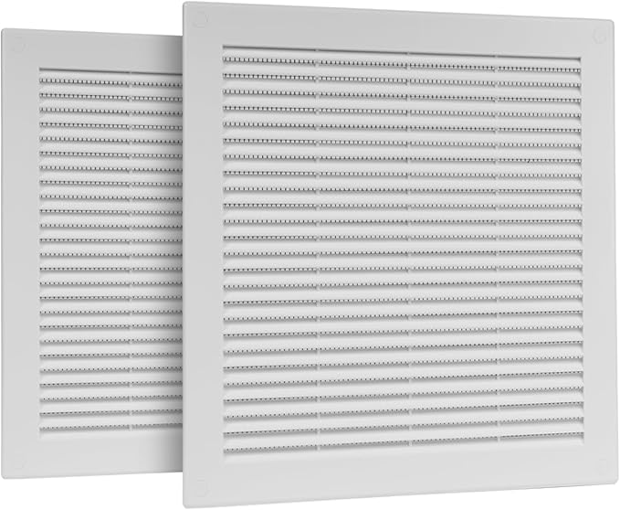 2-Pack 12" x 12" (Outer Size) Square Air Vent Cover – White Plastic Vent Deflector - Screen Mesh, Surface Mount Wall Ceiling – Cold Air Return Soffit Air Vent Cover - Register Indoor Outdoor by Unknown