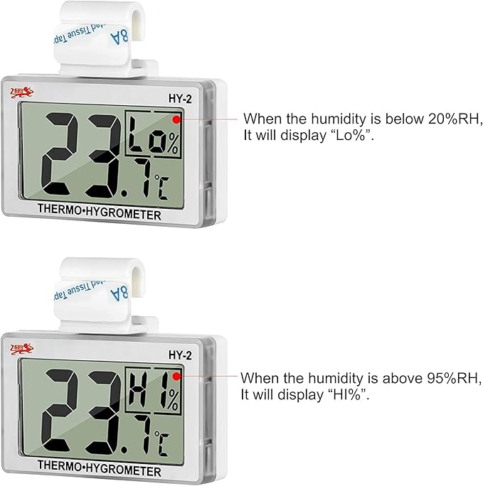 Digital Reptile Thermometer Hygrometer with Hook & Adhesive, LCD Display Temperature Humidity Gauge for Reptile Tanks, Terrariums, Bearded Dragon, Hermit Crab Accessories (-10℃~+50℃/20%-90% RH) - Image 4