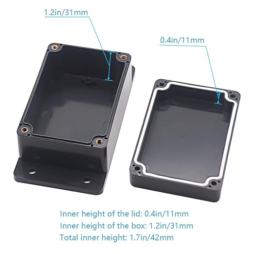 Zulkit Junction Box ABS Plastic Dustproof Waterproof IP65 Universal Electrical Boxes Project Enclosure with Fixed Ear Black 3.94 x 2.68 x 1.97 Inch (100 x 68 x 50 mm) (Pack of 2) - Image 6