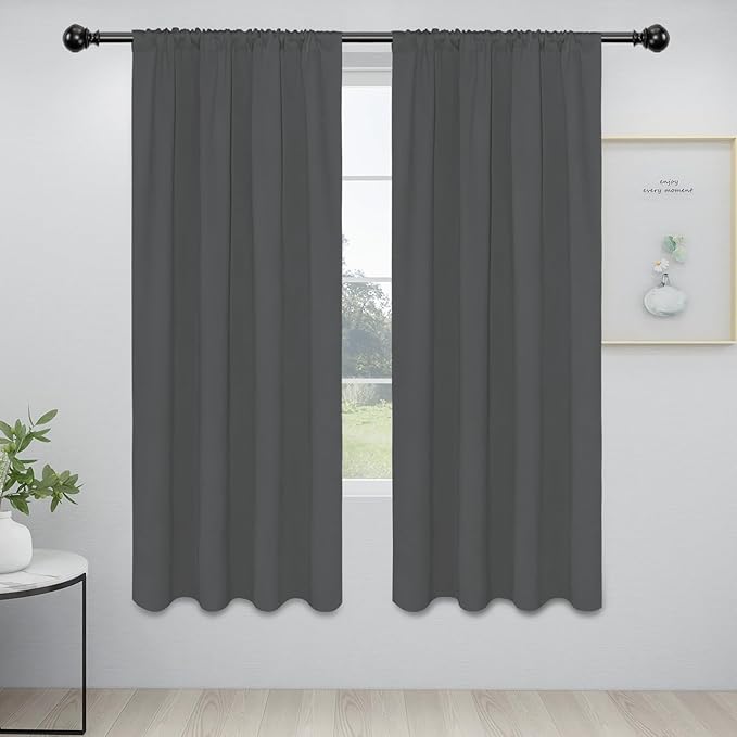 Easy-Going Rod Pocket Blackout Curtains for Bedroom, Room Darkening Window Curtains for Living Room, Thermal Insulated Noise Reduction Solid Window Drapes, 2 Panels(34x72 in, Grey) by Easy-Going
