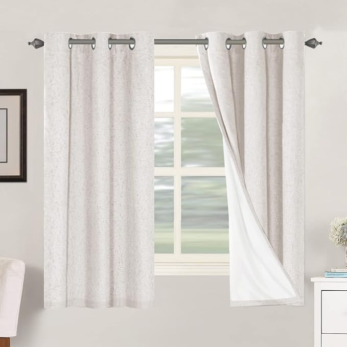H.VERSAILTEX Primitive Linen Curtains 100% Blackout Curtain Drapes Burlap Fabric Curtains with White Thermal Insulated Liner, Grommet Top Drapes Living Room/Bedroom (2 Panels, 42 x 63 Inch, Ivory) by HVERSAILTEX