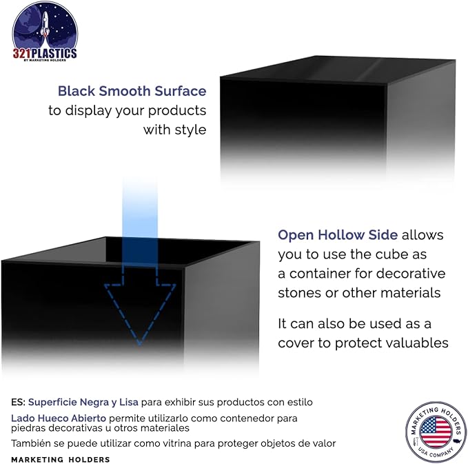 4 Pack Acrylic Display Riser Boxes 3 Piece No Lid Black Retail Product Riser 4", 5", 6" High Multi Level One Open Side Merchandise Storage Box POP Showcase by Marketing Holders - Image 6