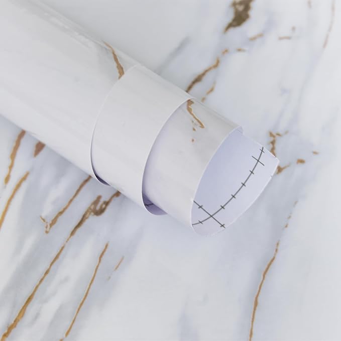 354.3"x31.5" Wide White Marble Countertop Contact Paper Peel and Stick Kitchen Countertops Vinyl Wrap Waterproof Thick Marble Wallpaper for Bedroom Bathroom TV Wall Backdrop Living Room Shower by BoobestPeelStickWallpaper