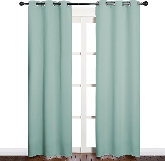 NICETOWN Window Curtain Panels, Thermal Curtains Insulated Solid Grommet Blackout Draperies/Drapes for Loft Window (Aqua, One Pair, 34 by 84-inch) - Image 2