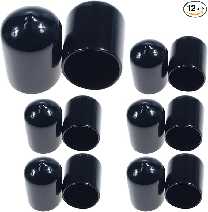 Acocony 1 1/8 Inch Rubber Cap Round Rubber End Caps PVC Flexible Protector Plastic Plugs for Round Holes Black Pack of 12 by Acocony