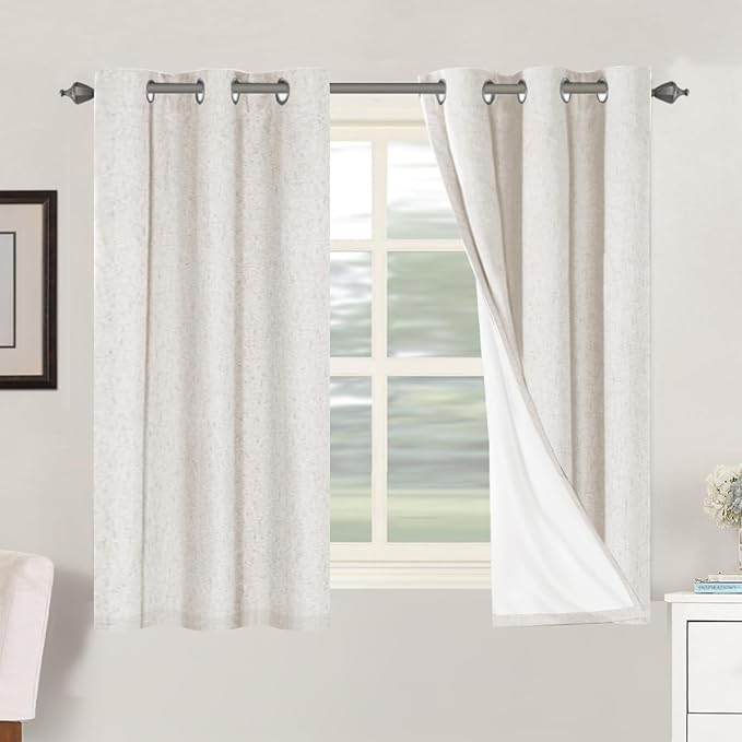 H.VERSAILTEX Primitive Linen Curtains 100% Blackout Curtain Drapes Burlap Fabric Curtains with White Thermal Insulated Liner, Grommet Top Drapes Living Room/Bedroom (2 Panels, 42 x 54 Inch, Ivory) by HVERSAILTEX