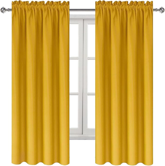 DWCN Blackout Curtains Room Darkening Thermal Insulated Bedroom Curtains Window Curtain Panels, 42 x 63 inches Long, Set of 2 Yellow Rod Pocket Drapes - Image 9