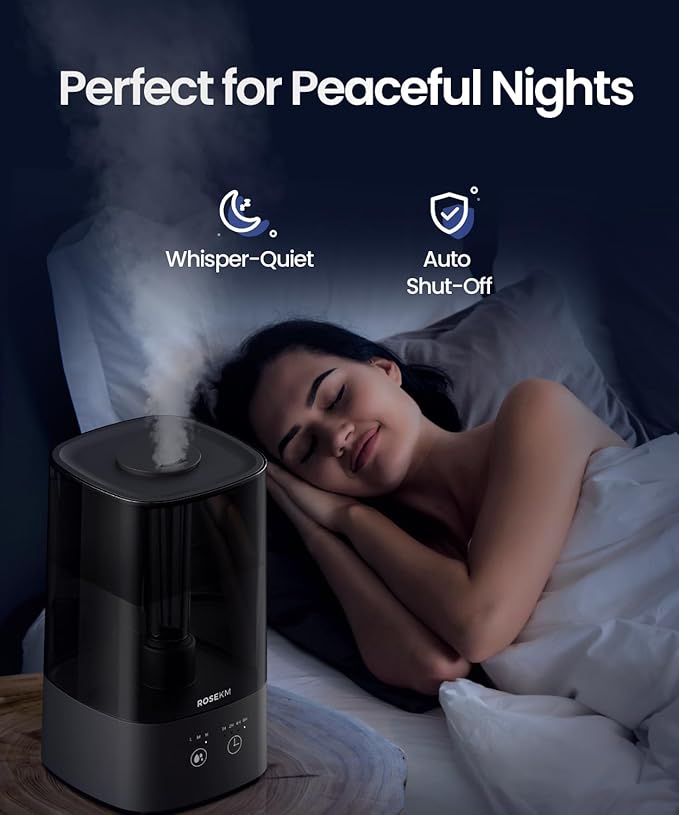 4.5L Humidifiers for Bedroom, Humidifiers for Home Large Room, Cool Mist Humidfiers for Baby and Plant with Timer, Adjustable Mist Level, 360° Nozzle, Auto Shut-Off, Black - Image 4