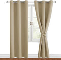 Hiasan Blackout Curtains for Bedroom, 38 x 84 Inches Long - Thermal Insulated & Light Blocking Window Curtains for Living Room, 2 Drape Panels Sewn with Tiebacks, Taupe by Hiasan