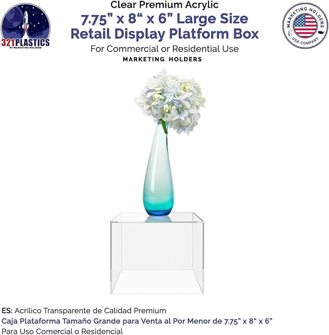 4 Pack Clear Acrylic Display Box Countertop Showcase Bin 7.75" x 8" x 6" Inch Merchandise Storage No Lid with Open Bottom Flippable Cubby for Retail Stores and Expos by Marketing Holders - Image 4