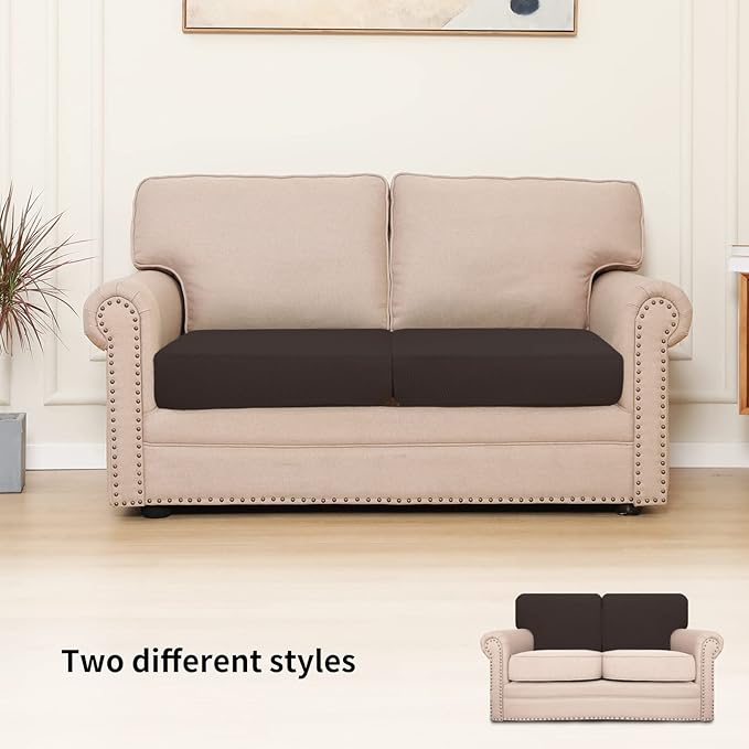Easy-Going Stretch Individual Loveseat Couch Cushion Cover Sofa Cushion Furniture Protector Sofa slipcover Soft Flexibility with Elastic Bottom (2-Piece Loveseat Cushion Cover, Chocolate) - Image 2
