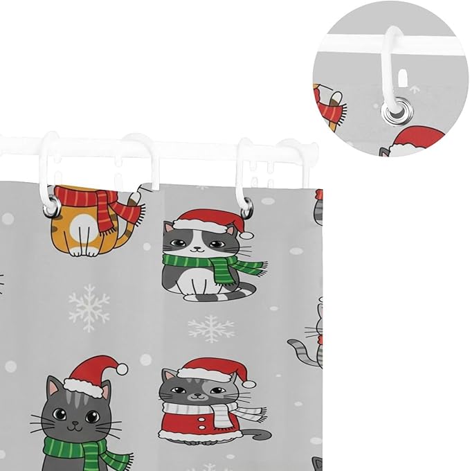 Christmas Cats Gray Shower Curtain Liner 72×72 inch for Bathroom Curtain Anti Mold Shower Curtain with Hooks Bathroom Accessories - Image 5