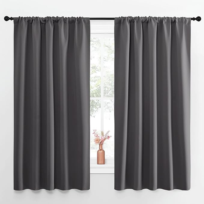 NICETOWN Blackout Curtain Panels for Window - Energy Efficient & Noise Reducing Thermal Insulated Rod Pocket Blackout Drapes/Draperies for Living Room (Grey, 2 Panels, W52 inches x L63 inches) by NICETOWN
