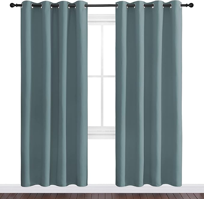 NICETOWN Modern Blackout Curtains Noise Reducing, Thermal Insulated and Privacy Room Darkening Drape Panels for Boy's Guest Room Door Window (Greyish Blue, 2 Panels, W55 x L78 -Inch) - Image 2