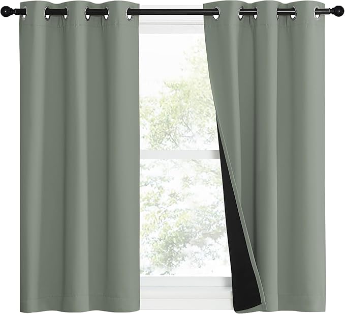 NICETOWN 100% Blackout Window Curtain Panels, Heat and Full Light Blocking Drapes with Black Liner for Nursery, 50" Drop Thermal Insulated Draperies (Greyish Green, 2 Pieces, 37" Wide Each Panel) - Image 2