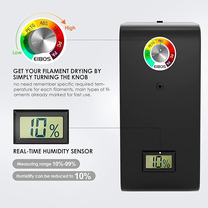 【EIBOS Official】 3D Printer Filament Dryer Easdry Box with Fan, Adjustable Temperature, Humidity Control & Spool Holder, Compatible with 1.75mm 2.85mm 3.00mm Nylon, PLA, ABS - Image 6