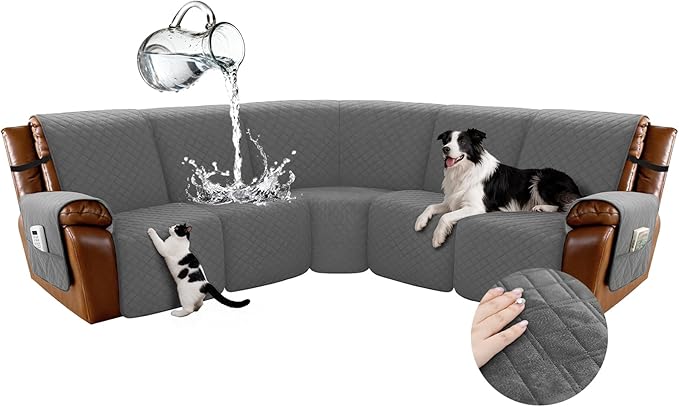 Arfntevss Waterproof Recliner Sectional Couch Covers for Reclining Sectional L Shape Sofa Cover Non Slip Washable Recliner L Shaped Slipcover Sets for Dog Furniture Protector (5 Seater, Dark Gray) by Arfntevss