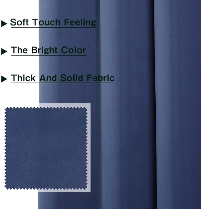 MYSKY HOME Blue Blackout Curtains for Living Room Closet Door Curtains Doorway Thermal Insulated Grommet Room Darkening Window Curtain Panel for Bedroom, Single Panel Curtains 42 x 72 Inch, Navy - Image 4