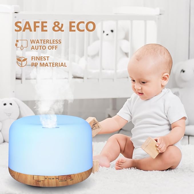 Oil Diffuser, 500ml Essential Oil Diffusers with 2 Mist Mode 4 Timers＆7 Ambient Light Waterless Auto Off, Diffusers Large Room Home Office - Image 5
