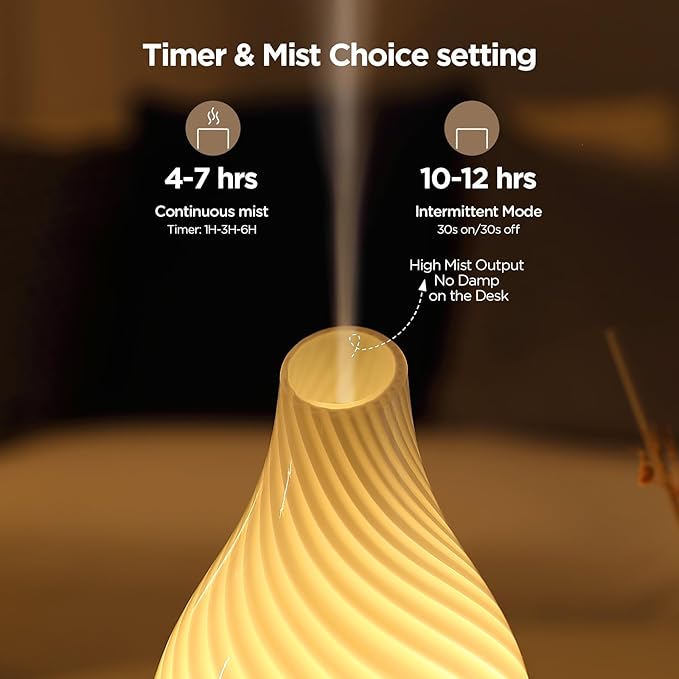 Art Glass Essential Oil Diffuser - 160ml Ultrasonic Cool Mist Scent Aroma Aromatherapy Diffuser, Intermittent with Auto Shut-Off Timer Setting &7 Colors Night Light for Home -Ethereal Time - Image 4