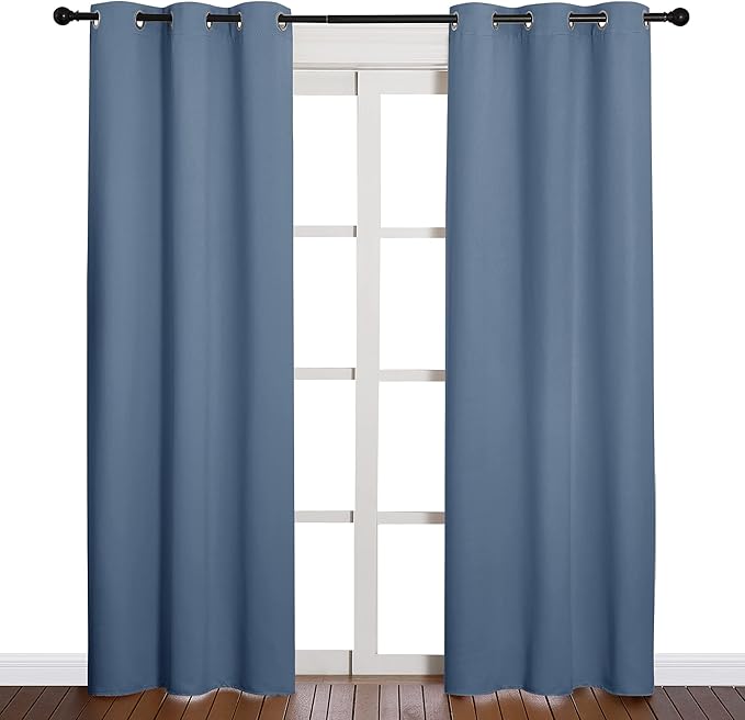 NICETOWN Triple Weave Thermal Insulated Ring Top Blackout Window Curtains for Guest Room (Stone Blue, Double Panels, 42 inches x 84 inches) - Image 2