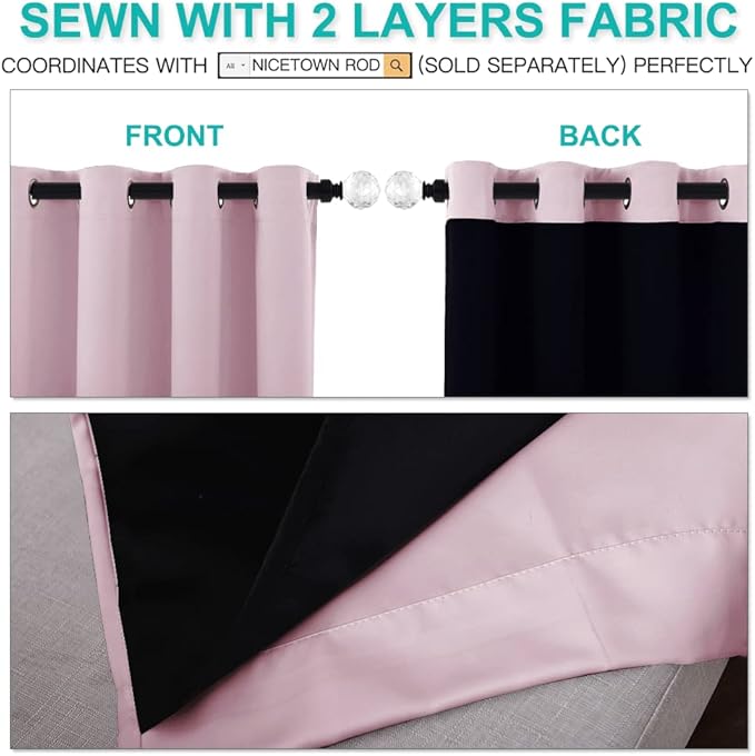 NICETOWN 100% Blackout Window Curtain Panels, Heat and Cold Blocking Drapes with Black Liner for Nursery, 84-inch Drop Thermal Insulated Draperies (Lavender Baby Pink, 2 Pieces, 42-inch Wide) - Image 5