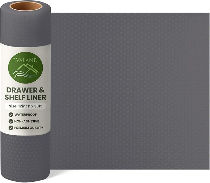 EVALAND Shelf Liners for Kitchen Cabinets Non-Adhesive 12" x 33 FT Gray Drawer Liner Non Slip, Washable Cabinet Liner, Waterproof Shelf Liners for Cabinets, Refrigerator Bathroom Pantry Cabinet Mat - Image 2