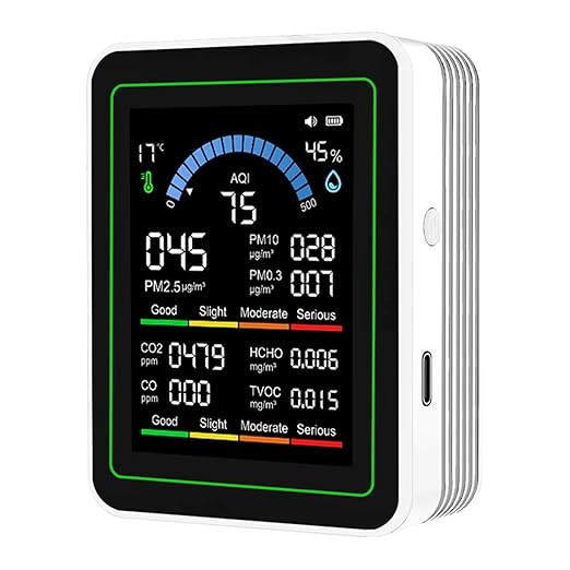 Air Quality Monitor Indoor, 10 in 1 Portable Smartair Quality Tester for CO2 | CO | TVOC | HCHO | Temp | AQI | PM0.3-1 Detection Hum for Home Cars Plants, Pets, Car, Hotel by zemeollo
