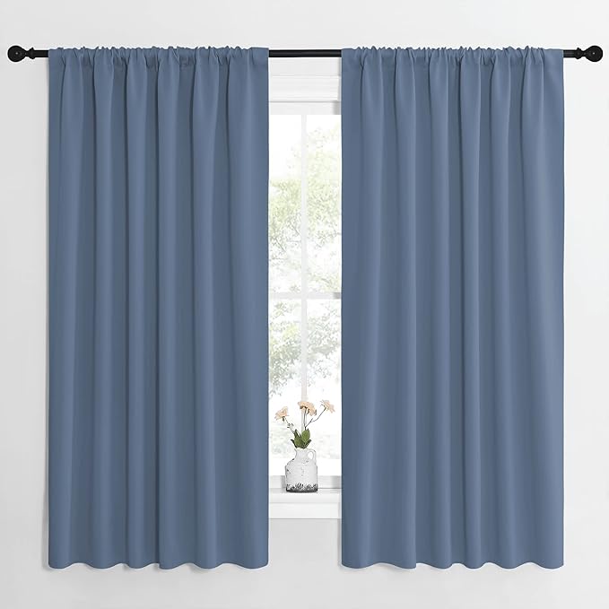 NICETOWN Blackout Curtains for Bedroom, Blackout Curtain Panels, Window Treatment Energy Saving Thermal Insulated Solid Rod Pocket Blackout Drapes/Draperies (Stone Blue, 1 Pair, 62 by 63-inch) by NICETOWN