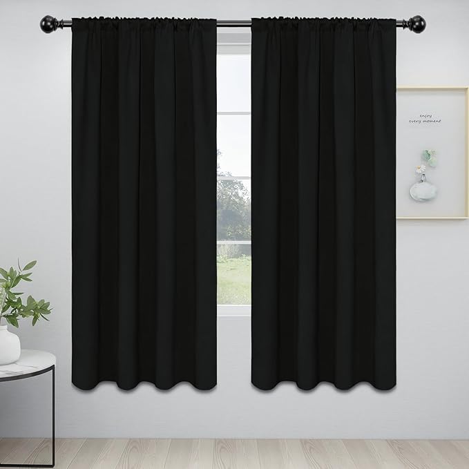 Easy-Going Rod Pocket Blackout Curtains for Bedroom, Room Darkening Window Curtains for Living Room, Thermal Insulated Noise Reduction Solid Window Drapes, 2 Panels(42x72 in, Black) by Easy-Going