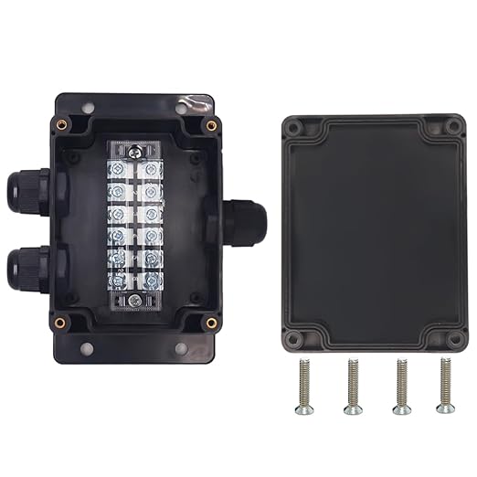 Watertight Junction Box, IP67 Waterproof Electrical Project Box with 6P 25A Barrier Terminals,1 in/2 Out Cable Glands Electronic Enclosure 4.53" x 3.54" x 2.17" by YETLEBOX